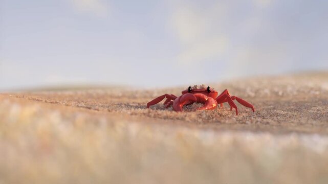 crab appears on the beach 
