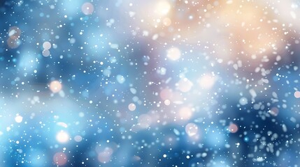 Obraz premium Abstract blurred soft blue and white beautiful glowing blinking bokeh and snowfall on colorful background