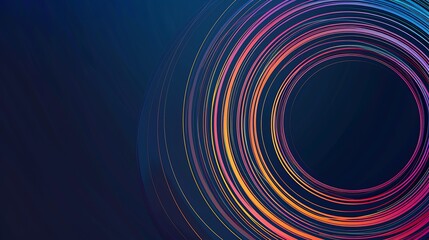 Abstract colorful circular lines on dark blue background