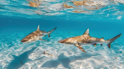 Obraz premium Swimming sharks under water 