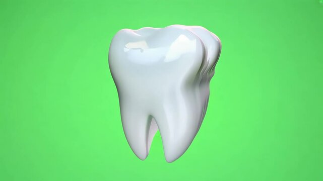 Pearly White on Green: A pristine, 3D rendered tooth shines against a vibrant green background, perfect for dental and healthcare visuals with Ai generated. 