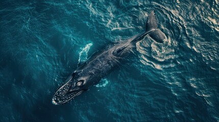 Obraz premium Top view of whale into the sea