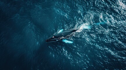Fototapeta premium Top view of whale into the sea
