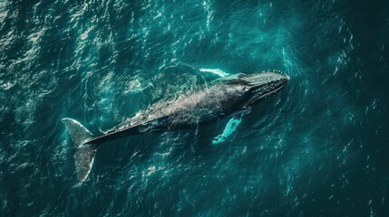 Obraz premium Top view of whale into the sea