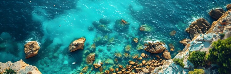 Fototapeta premium Drone view of the sunny sea in summer