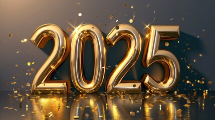 3D chrome metallic golden number "2025" on a gradient background for New Year