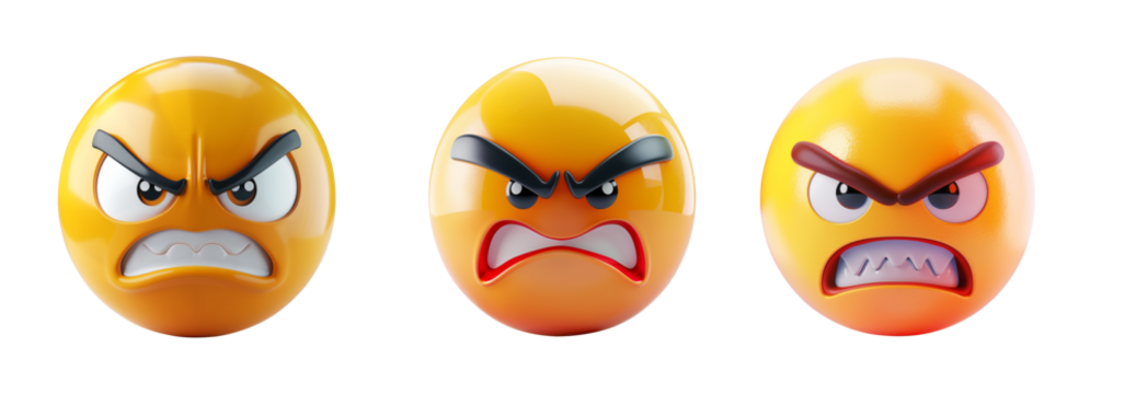3d angry face on transparent background