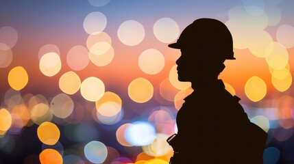 Silhouette of soldier at sunset with bokeh background