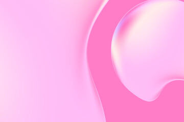 Abstract light violet, pink holographic liquid wavy shapes, flowing colorful gradient textured background with copy space. Fluid organic forms, smooth fluids like gel, collagen, serum.