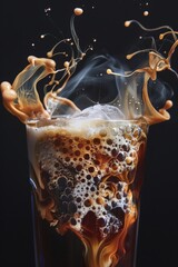 Chilled hot coffee with ice cubes and cream swirls represents a unique fusion of hot and cold elements.