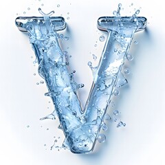 ice letter v in water with bubbles and soft light