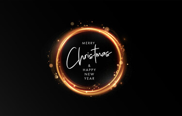 Gold light circle with with glittering dust and shimmery particles. 2024 Happy New Year and Merry Christmas Abstract shiny color gold wave design element