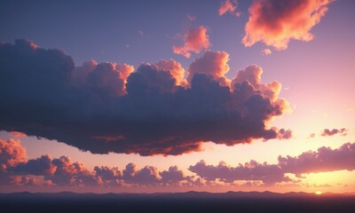 Fototapeta premium Pink and purple clouds with sun setting behind mountains