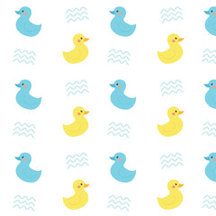 Vector cute pattern with rubber ducks on white background