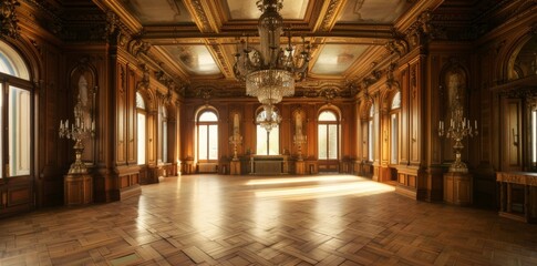 Fototapeta premium The classic elegance of a vast wooden chamber exudes timeless sophistication and grandeur.