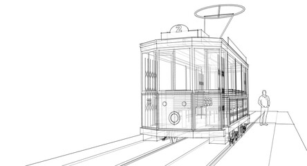  city ​​tram vintage 3d illustration