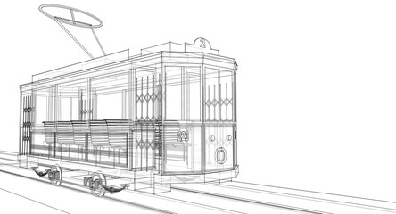  city ​​tram vintage 3d illustration