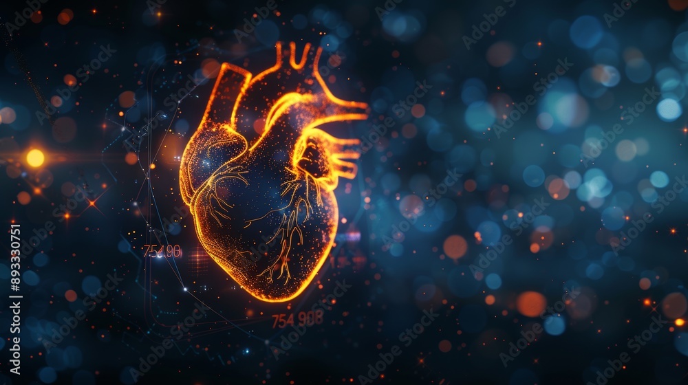 Aufkleber an abstract blue and red human heart. the medical concept of cardiology is complemented with a geome