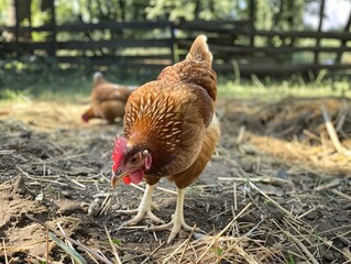 Fototapeta premium Life on the Farm: A Red Hen's Journey to Motherhood