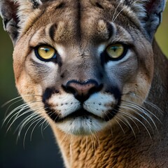close up, macro photo shot of a puma, smoky, dark blue and yellow gradient