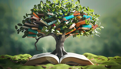 International literacy day concept with tree with books like leaves