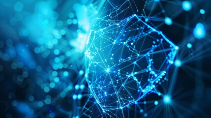 Graphic with abstract blue futuristic guard shields over the power buttons Security concepts, cyber security, and insurance Geometric background Wireframe light connection structure Modern 3D graphic