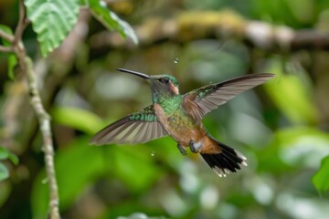 Obraz premium Purple-throated Mountain-gem female in flight