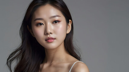 Naklejka premium Beauty portrait of a model Japanese woman with beautiful white skin through skin care
