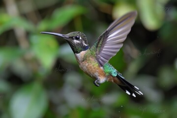 Fototapeta premium Purple-throated Mountain-gem female in flight