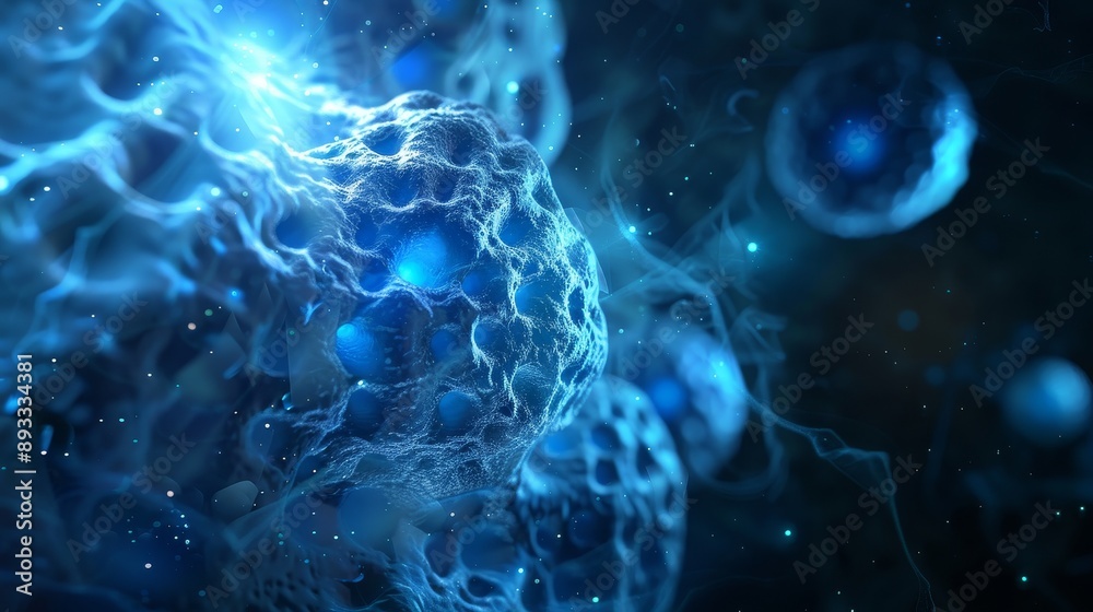 Aufkleber Oncology low poly wireframe with cancer cells in the form of stars with destructible shapes. Starry skies or space with points, lines, and shapes.