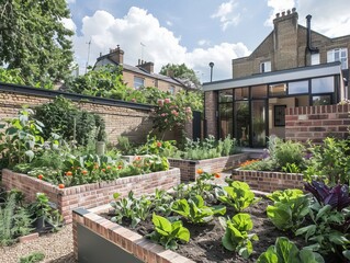 Urban Oasis: Raised Brick Beds in a Modern Vegetable Garden