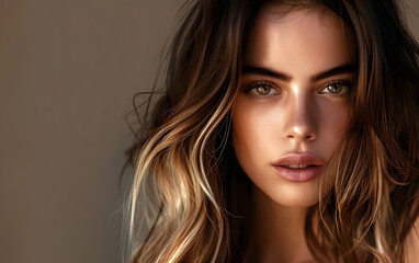 Naklejka premium Gorgeous woman with ombre or balayage techniques hairstyle