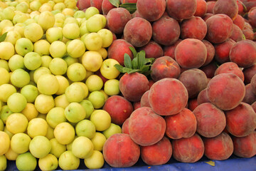 Yellow nectarine fruit and peach fruit at Farmer's Market 