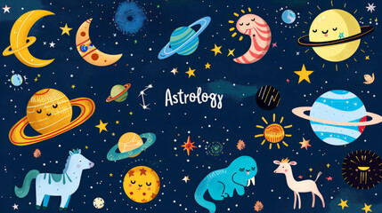 Astrology Symbols and Cartoon Planets