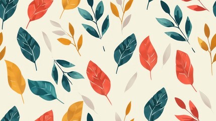 Obraz premium Colorful vector leaves pattern with autumn theme.