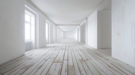 Empty white room with wooden floor. 