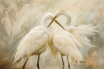 Fototapeta premium Two Great egrets in breeding pummage