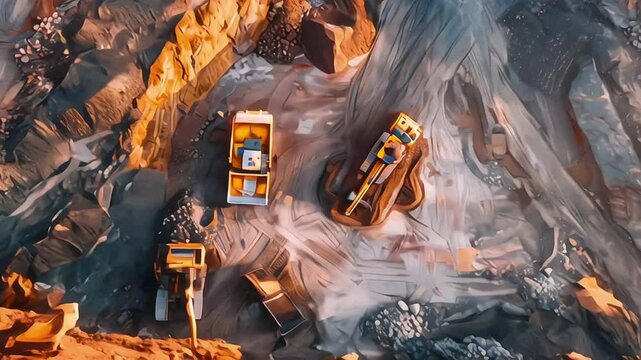 A modern mining operation with heavy machinery and mining trucks
