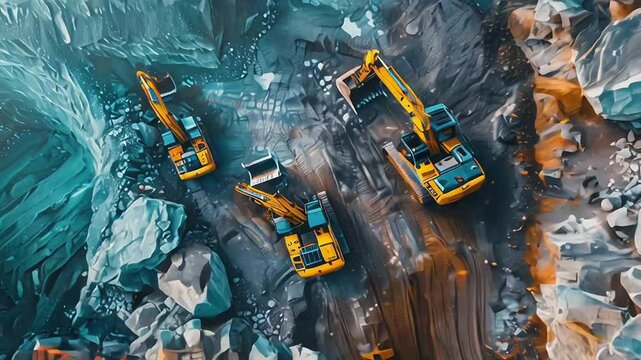 A modern mining operation with heavy machinery and mining trucks