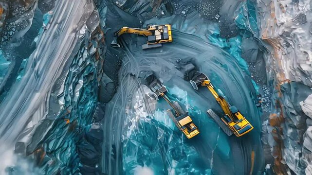 A modern mining operation with heavy machinery and mining trucks