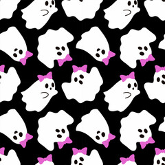 Seamless pattern with cute ghosts. Festive background for Halloween. Repeating print for fabric, wrapping paper, textile