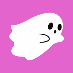 Cute funny happy ghost. Childish spooky boo character for kids. Magic scary spirit. Isolated flat vector illustration of comic phantom