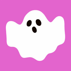 Cute funny happy ghost. Childish spooky boo character for kids. Magic scary spirit. Isolated flat vector illustration of comic phantom
