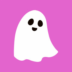 Cute funny happy ghost. Childish spooky boo character for kids. Magic scary spirit. Isolated flat vector illustration of comic phantom