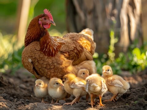 Mama Aseel: A Hen's Care for Her Baby Chicks in the Backyard Garden