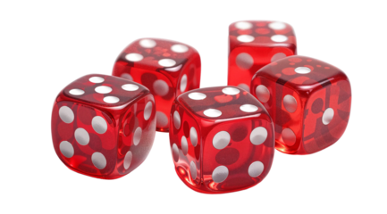 Red Hot Dice Roll: Five translucent red dice, ready to tempt fate. 