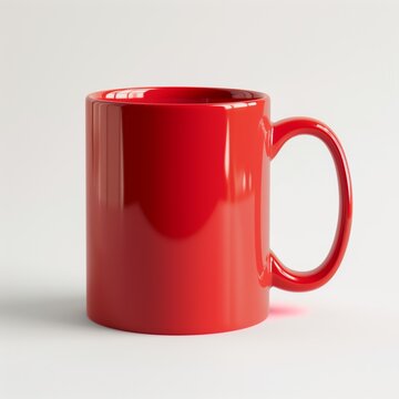 Plain red coffee mug with handle, isolated on a white background, ready for customization or branding.