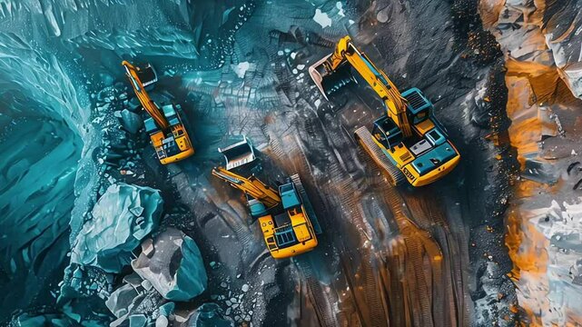 A modern mining operation with heavy machinery and mining trucks