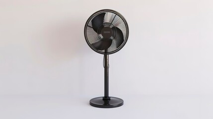 3D rendering of a black stand fan on a white background 