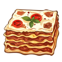Top view of Lasagna in a cartoon style on white background
